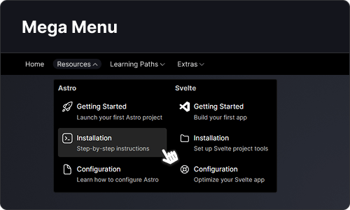 Mega menu — App UI block