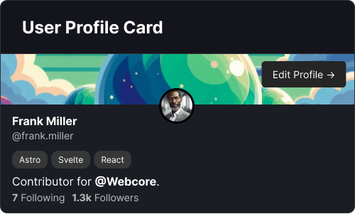 User profile card — App UI block
