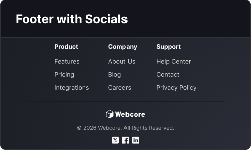 Footer with socials — Marketing UI block