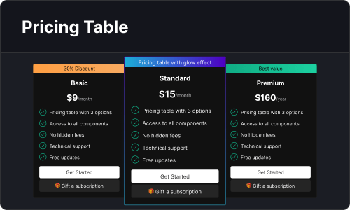 Pricing table — Marketing UI block